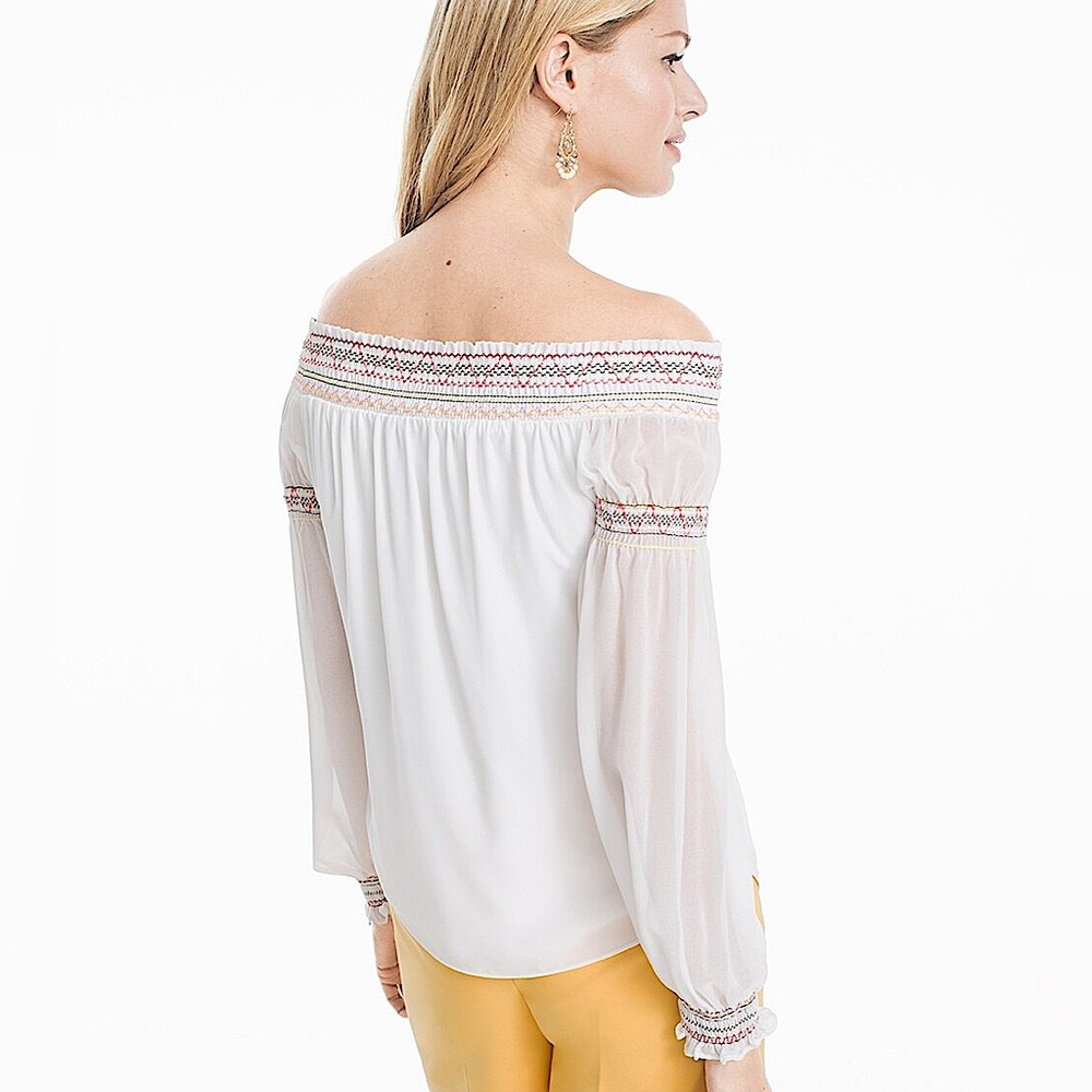 WHBM OFF-SHOULDER EMBROIDERED BLOUSE - Picture 3 of 11